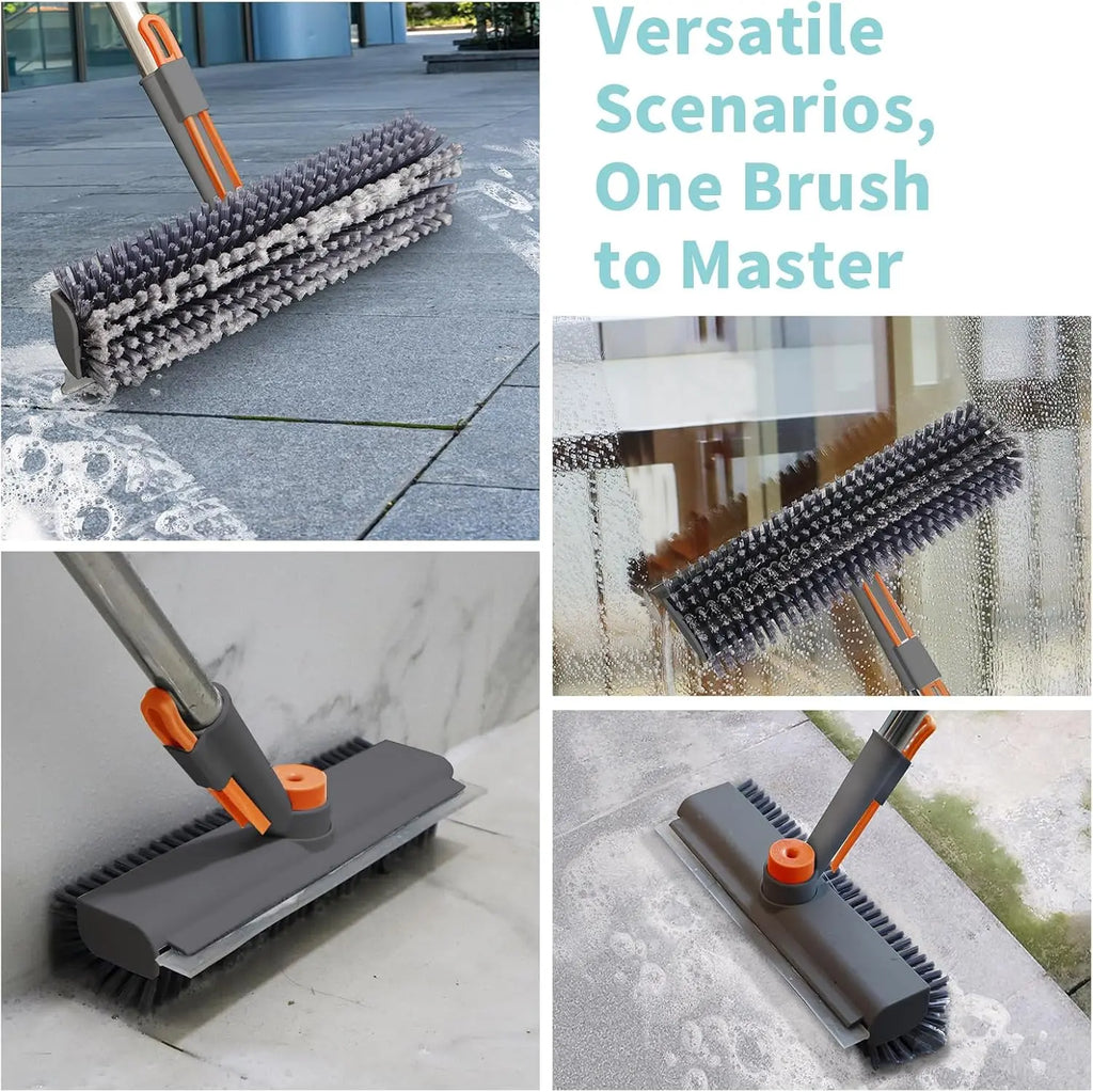 AIR U 3-In-1 Floor Scrub Bathtub Brush with Long Handle, Double-Sided, Heavy-Duty Stiff Bristles & Squeegee – Scrape & Scrub for Shower, Bathroom, Patio, Garage, Kitchen, Wall & Deck – Home Cleaning Essentials
