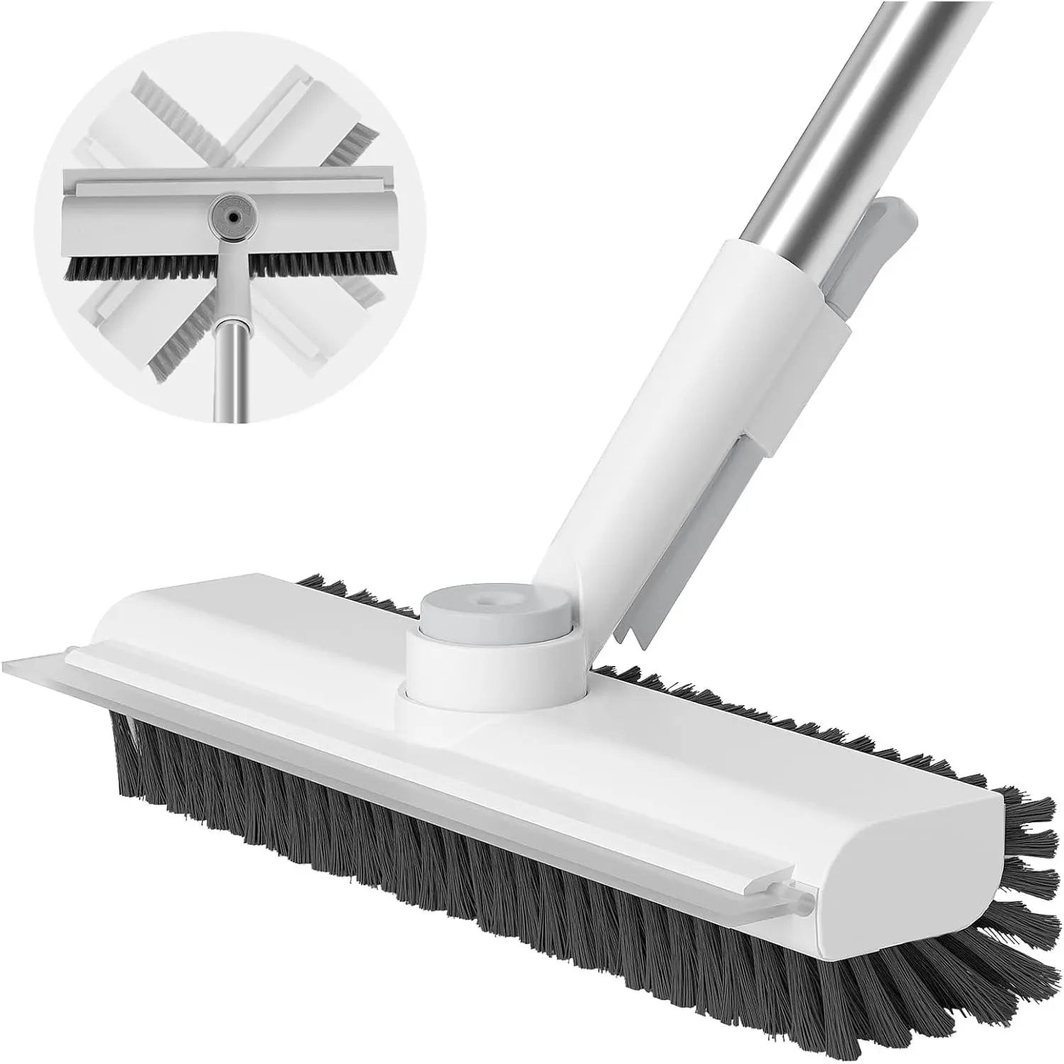 AIR U 3-In-1 Floor Scrub Bathtub Brush with Long Handle, Double-Sided, Heavy-Duty Stiff Bristles & Squeegee – Scrape & Scrub for Shower, Bathroom, Patio, Garage, Kitchen, Wall & Deck – Home Cleaning Essentials