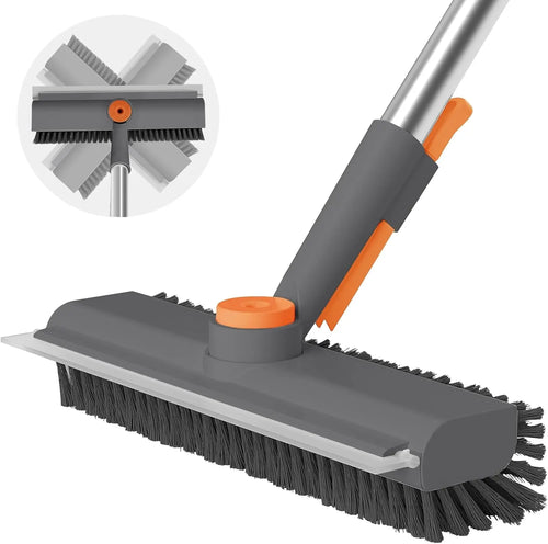AIR U 3-In-1 Floor Scrub Bathtub Brush with Long Handle, Double-Sided, Heavy-Duty Stiff Bristles & Squeegee – Scrape & Scrub for Shower, Bathroom, Patio, Garage, Kitchen, Wall & Deck – Home Cleaning Essentials
