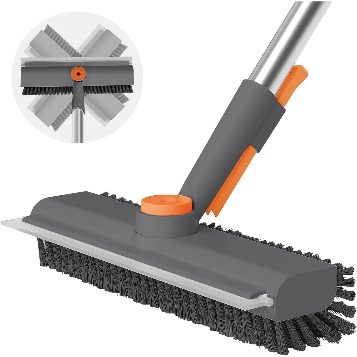 AIR U 3-In-1 Floor Scrub Bathtub Brush with Long Handle, Double-Sided, Heavy-Duty Stiff Bristles & Squeegee – Scrape & Scrub for Shower, Bathroom, Patio, Garage, Kitchen, Wall & Deck – Home Cleaning Essentials